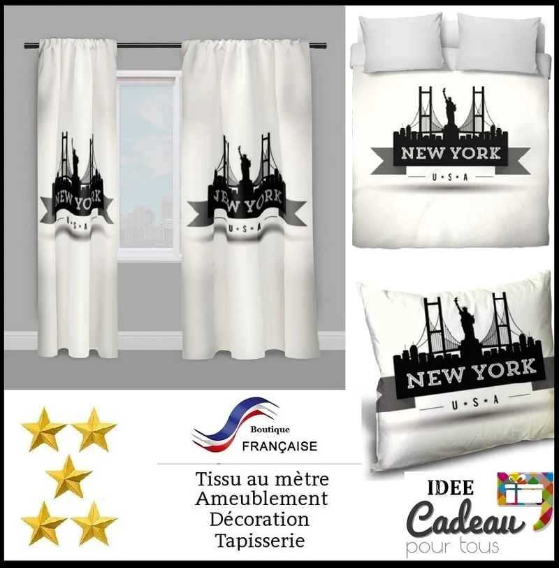 Tissu au mètre motif USA rideau couette New York City Statue de la Liberté
