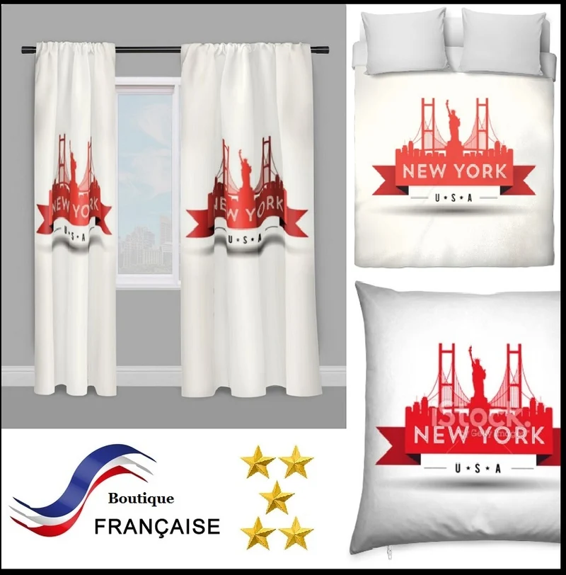 Tissu au mètre rouge motif USA rideau coussin couette New York City Statue de la Liberté