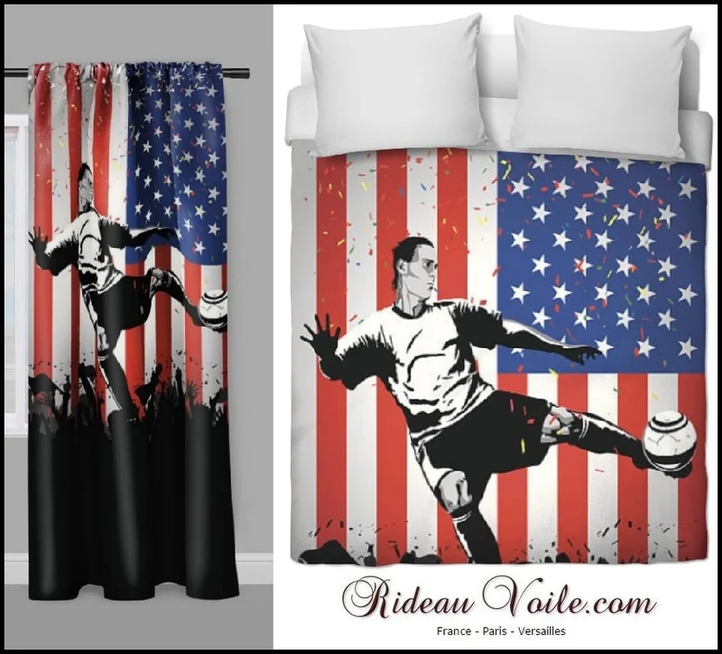 Tissu au mètre motif Foot USA ballon drapeau Américain Football rideau coussin couette