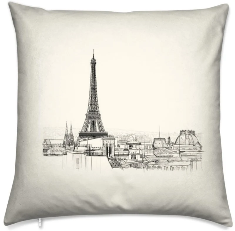 Tissu au mètre rideau couette motif imprimé guide touristique Tour-Eiffel ville de Paris