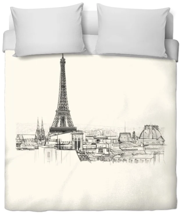 Tissu au mètre rideau couette motif imprimé guide touristique Tour-Eiffel ville de Paris