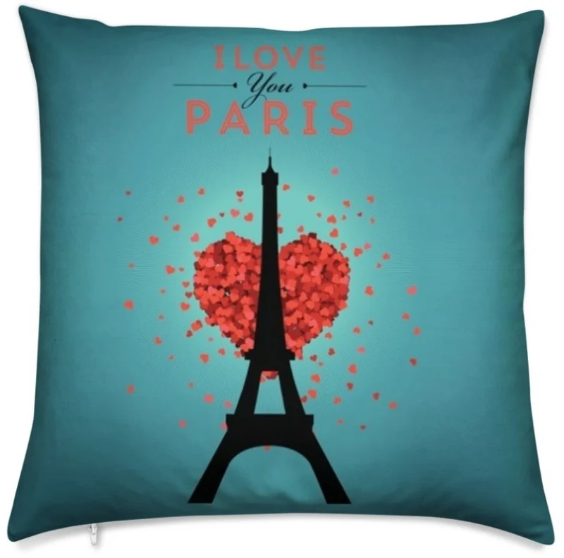 Tissu déco au mètre rideau couette coussin bleu motif imprimé Tour-Eiffel Love Paris