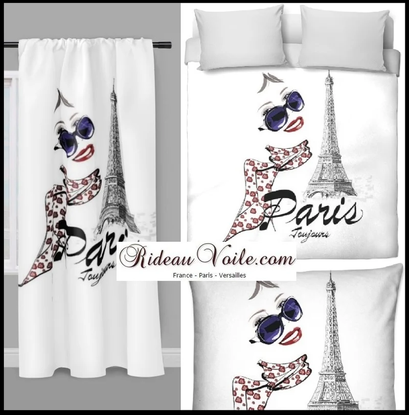 Tissu au mètre motif imprimé Tour-Eiffel Paris femme déco Parisienne foulard de luxe