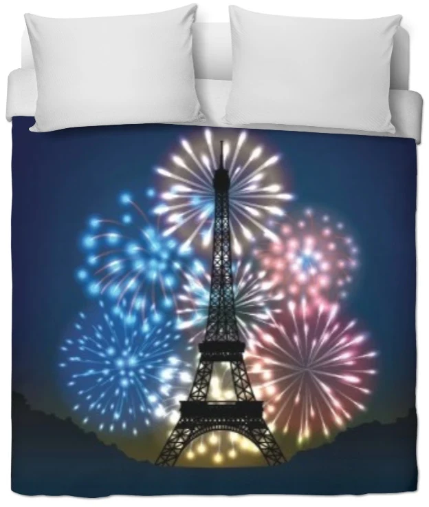 Tissu déco au mètre motif imprimé Tour-Eiffel Paris la nuit feux d'artifices rideau voilage