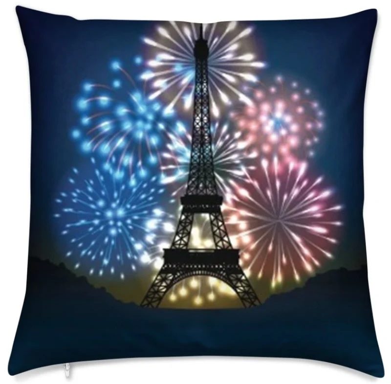 Tissu déco au mètre motif imprimé Tour-Eiffel Paris la nuit feux d'artifices rideau voilage