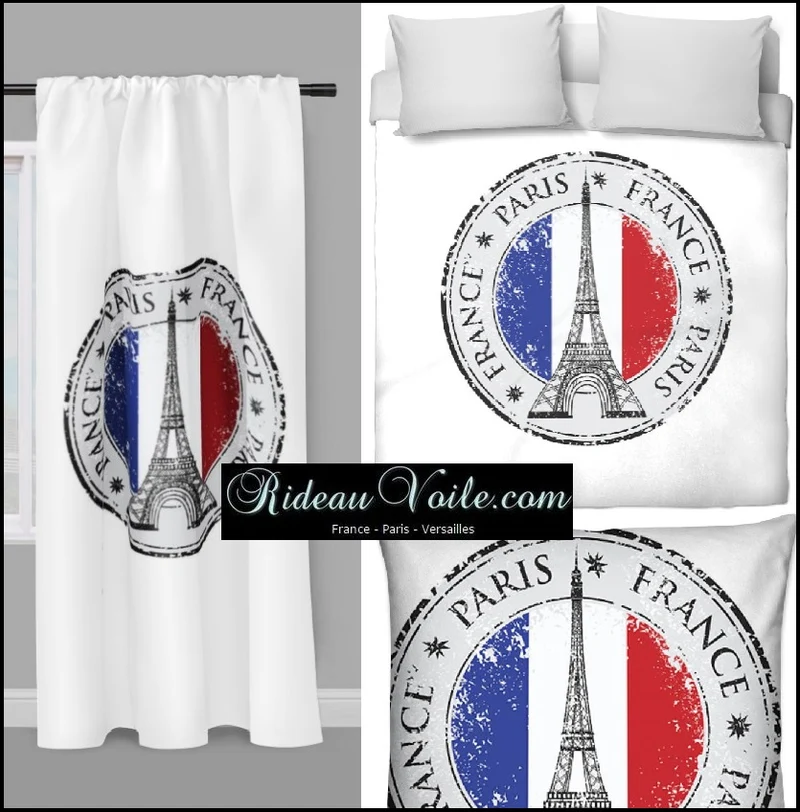 Décorateur création tissu au mètre motif galon de Paris drapeau France rideau couette