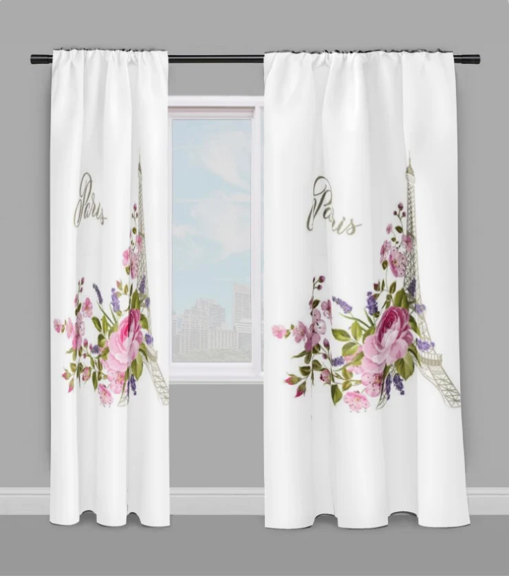 Tour-Eiffel Paris monument rideau couette voilage tissu au mètre motif imprimé fleurs