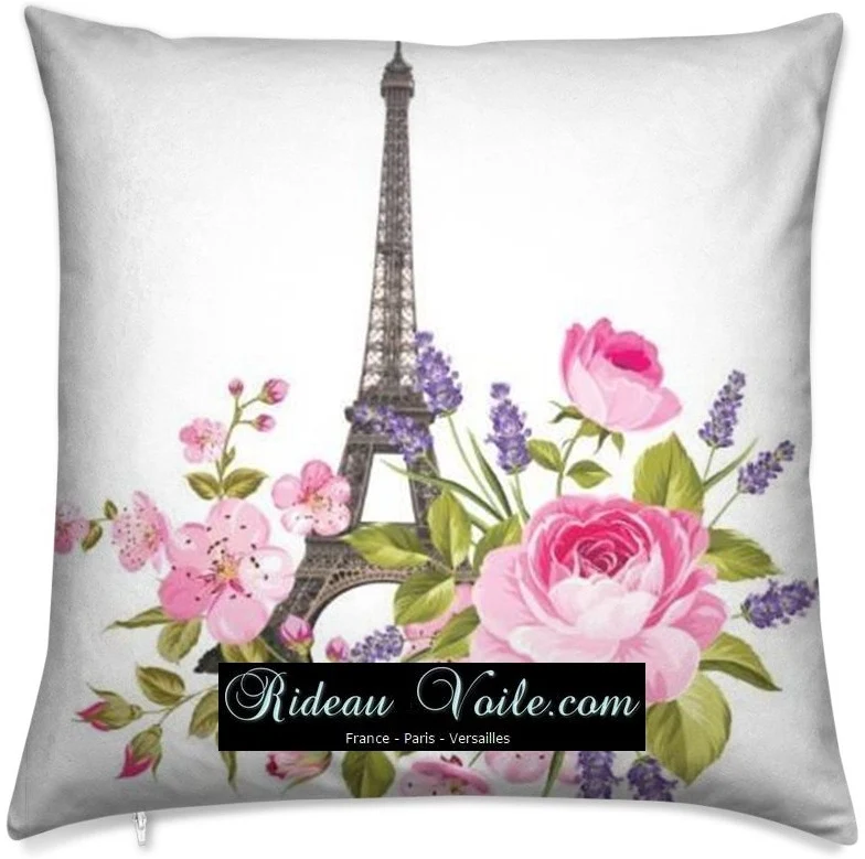 Rideau couette tissu ameublement mètre fleur imprimé Tour-Eiffel Paris monument