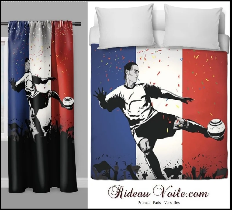 Tissu au mètre motif Foot ballon drapeau Football France rideau coussin couette