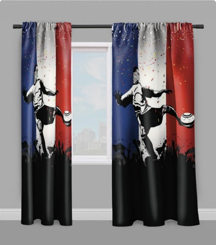 Tissu au mètre motif Foot ballon drapeau Football France rideau coussin couette