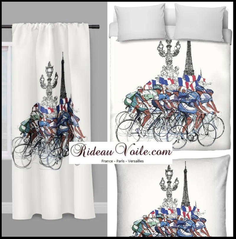 Tissu déco ameublement au mètre motif équipe Tour de France cycliste vélo rideau