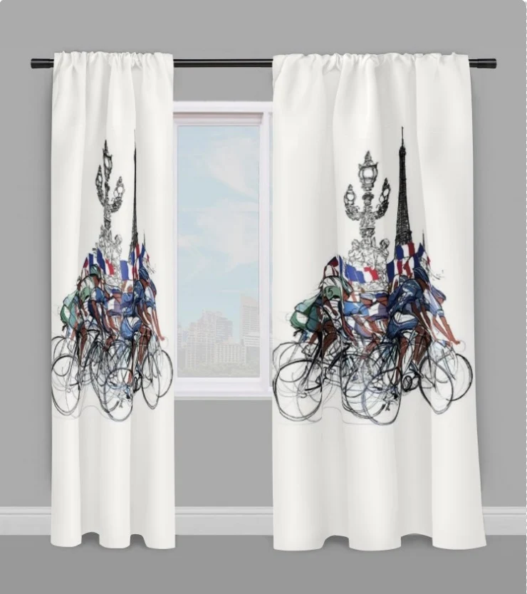 Tissu au mètre motif Tour de France cycliste vélo rideau coussin couette Paris design Eiffel