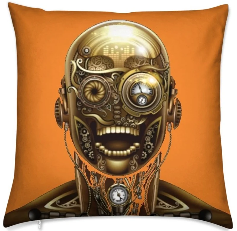 Tissu au mètre motif imprimé Steampunk visage rideau coussin couette orange