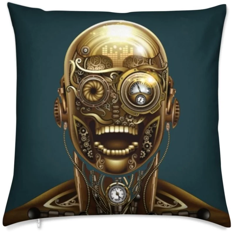 Tissu original au mètre motif imprimé Steampunk visage rideau coussin couette bleu
