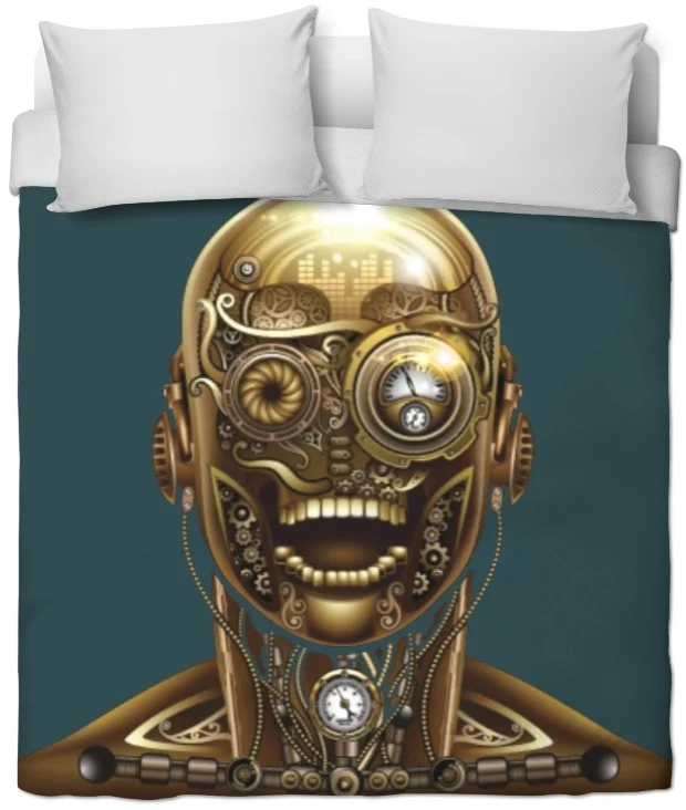 Tissu original au mètre motif imprimé Steampunk visage rideau coussin couette bleu
