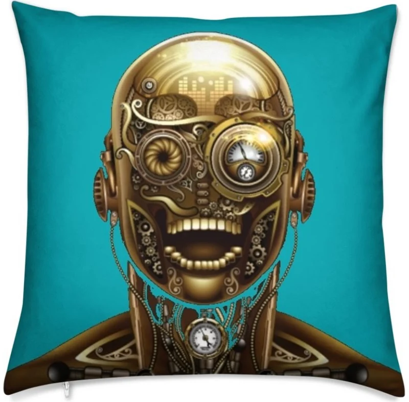 Tissu au mètre motif imprimé Steampunk visage rideau coussin couette turquoise bleu