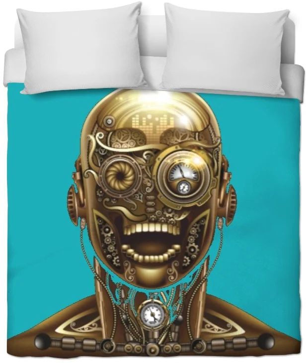 Tissu au mètre motif imprimé Steampunk visage rideau coussin couette turquoise bleu