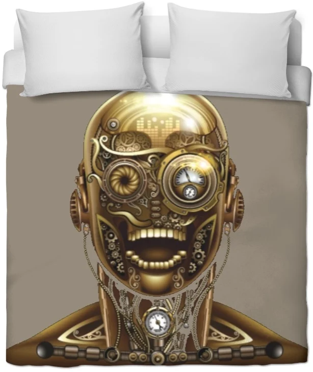 Tissu au mètre motif imprimé Steampunk visage mécanique rideau couette taupe