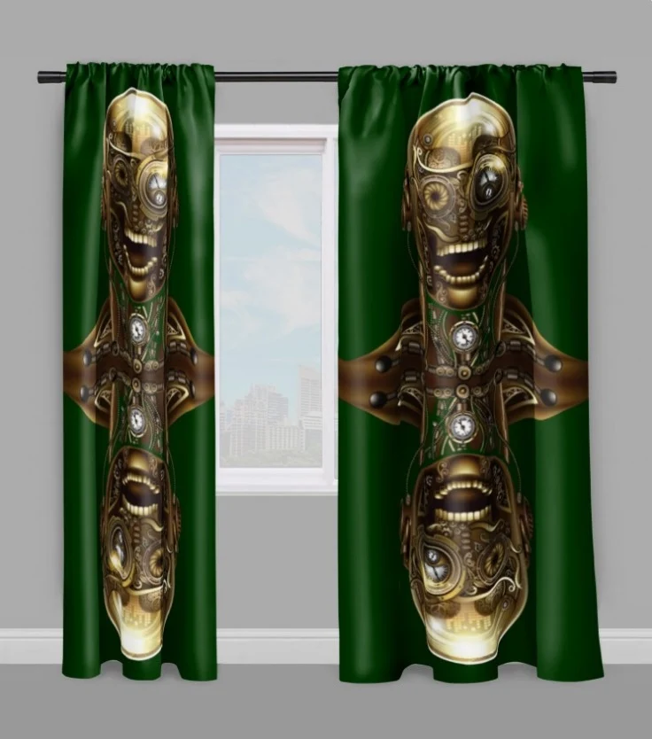 Tissu au mètre motif tête visage métal Steampunk mécanique rideau coussin couette