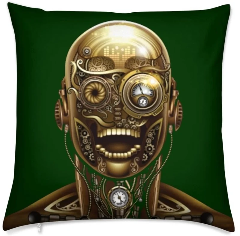 Tissu au mètre motif tête visage métal Steampunk mécanique rideau coussin couette