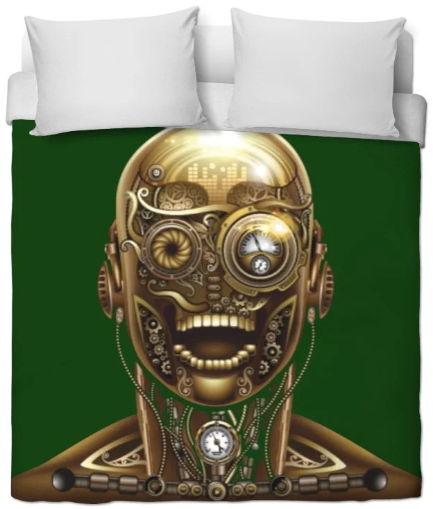 Tissu au mètre motif tête visage métal Steampunk mécanique rideau coussin couette