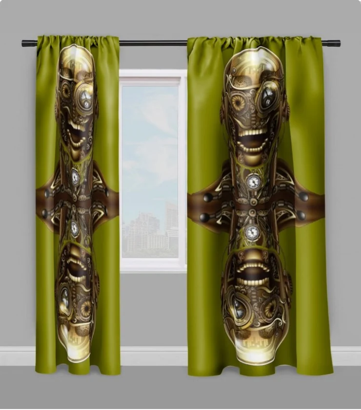 Steampunk Tissu au mètre motif tête visage métal mécanique rideau coussin couette