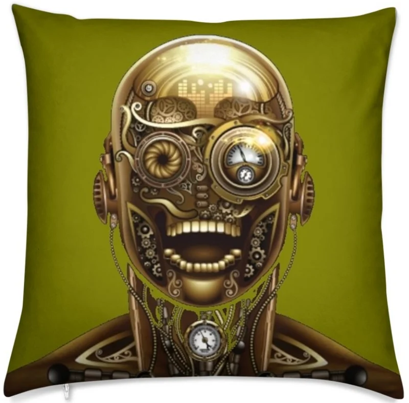 Steampunk Tissu au mètre motif tête visage métal mécanique rideau coussin couette
