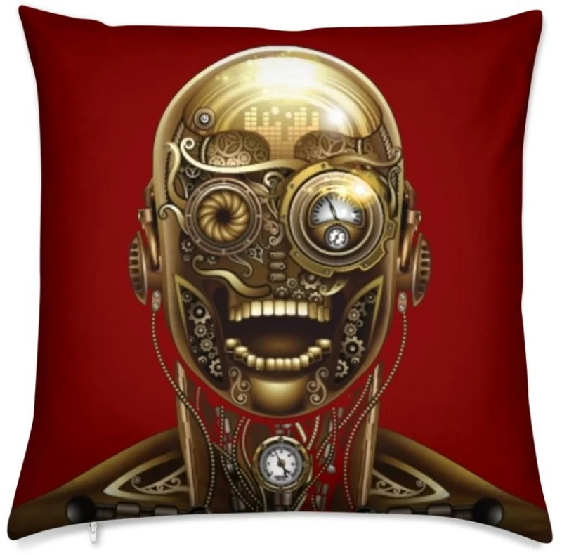 Steampunk Tissu au mètre motif tête visage métal mécanique rideau coussin couette