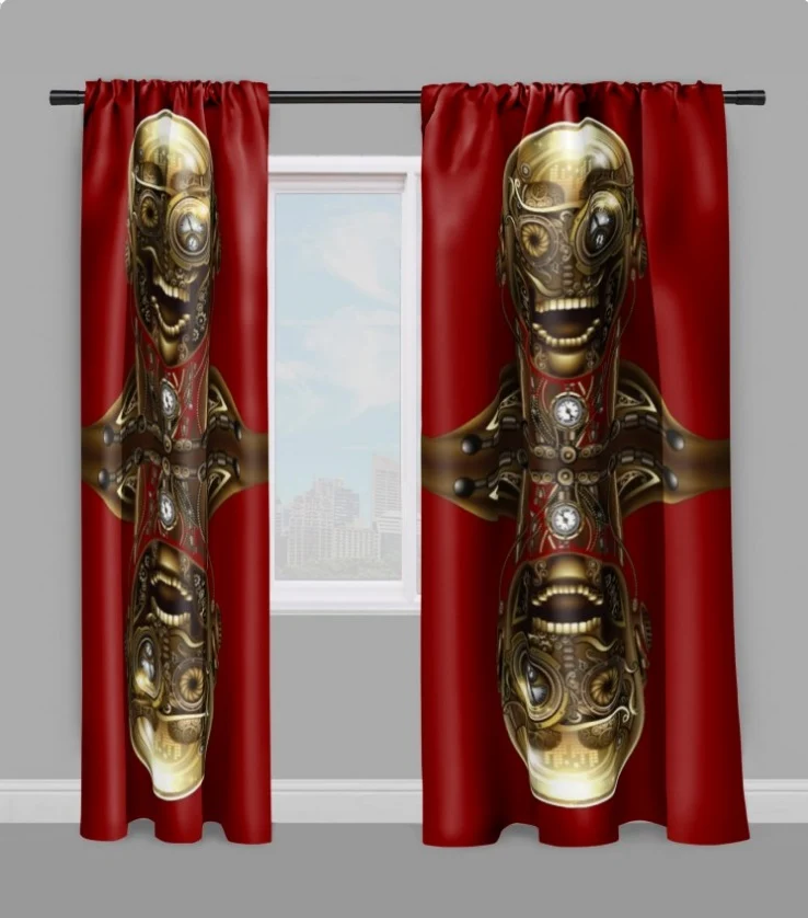 Steampunk Tissu au mètre motif tête visage métal mécanique rideau coussin couette