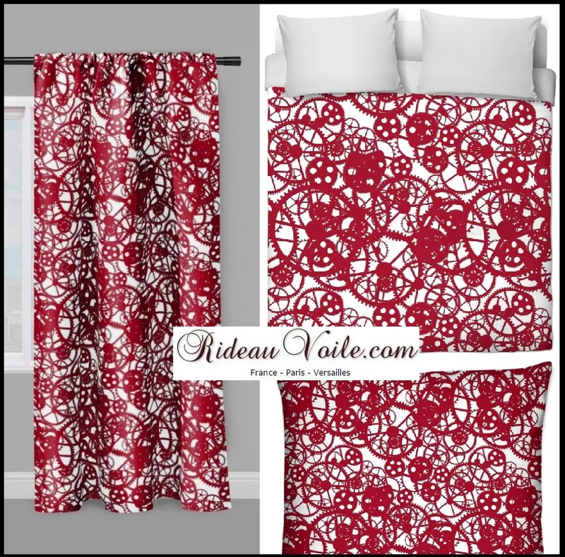Steampunk métal Tissu au mètre motif rouge mécanique rideau coussin couette