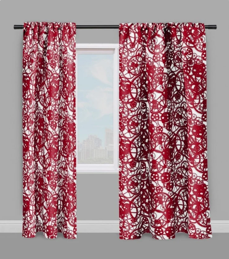 Steampunk métal Tissu au mètre motif rouge mécanique rideau coussin couette