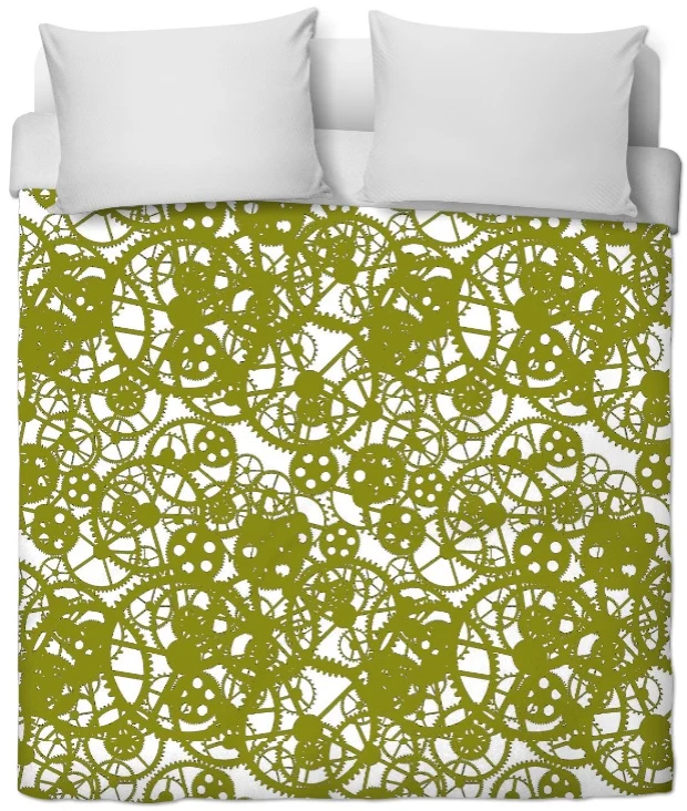 Steampunk horloge métal Tissu au mètre motif vert mécanique rideau coussin couette