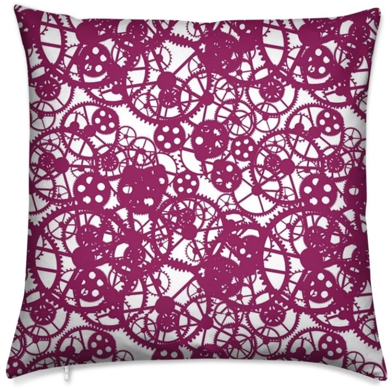 Steampunk horloge métal Tissu au mètre motif fushia mécanique rideau coussin couette