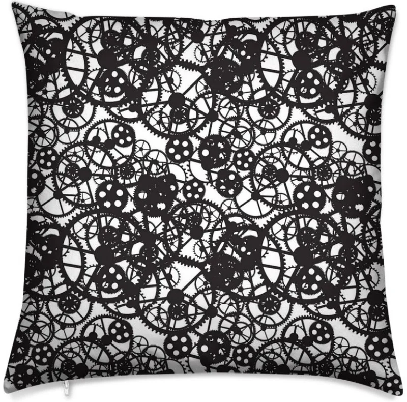 Tissu au mètre motif Steampunk horloge métal mécanique rideau couette noir
