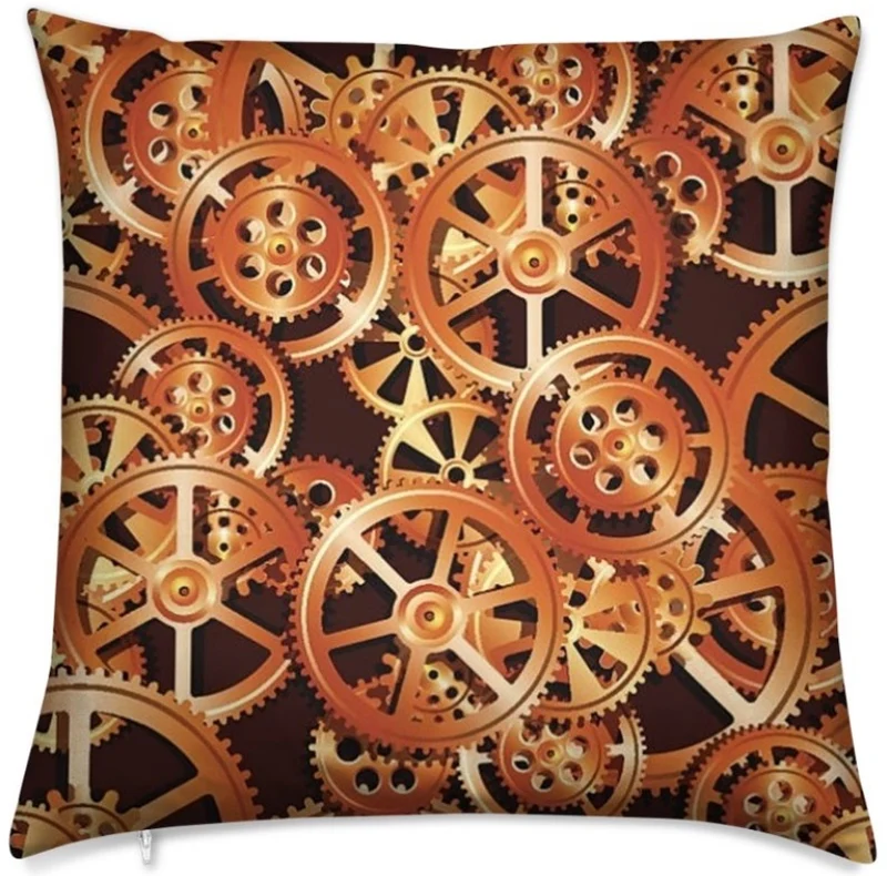 Tissu au mètre motif Art Steampunk horloge métal rouage mécanique rideau coussin couette
