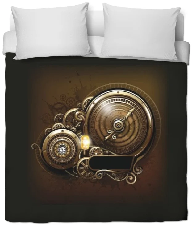 Tissu au mètre motif Art Steampunk horloge espace temps métal rideau couette
