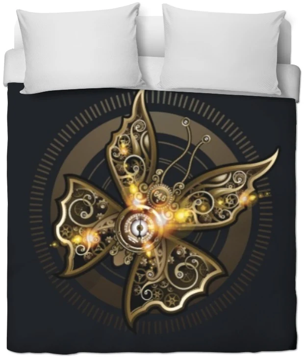 Tissu au mètre motif Art Steampunk papillon horloge métal rideau coussin couette