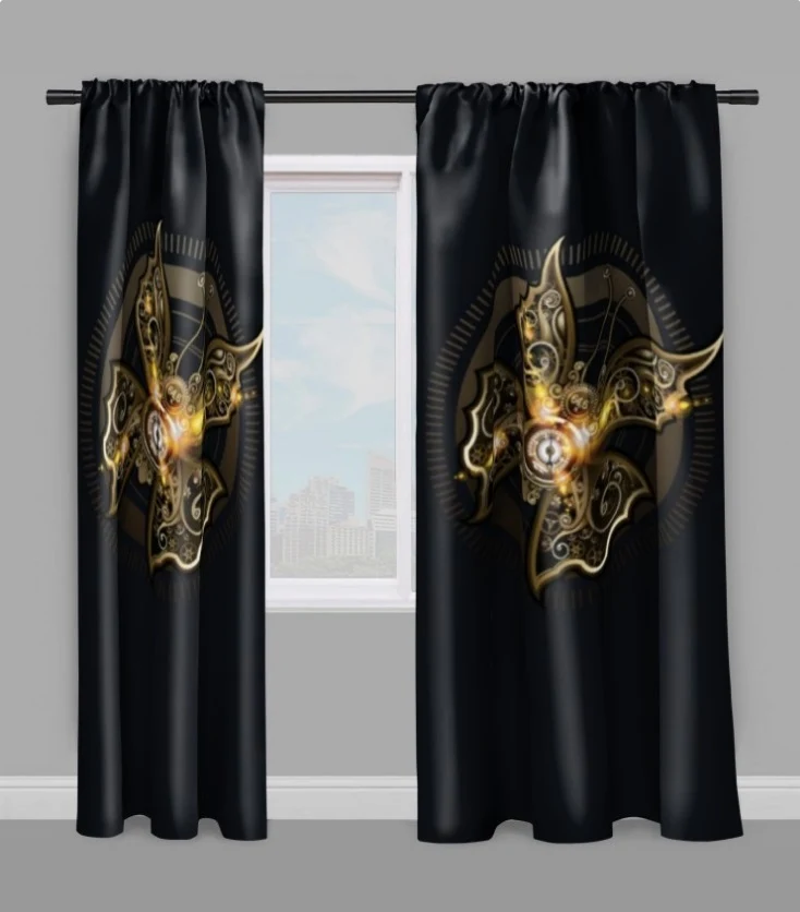 Tissu au mètre motif Art Steampunk papillon horloge métal rideau coussin couette