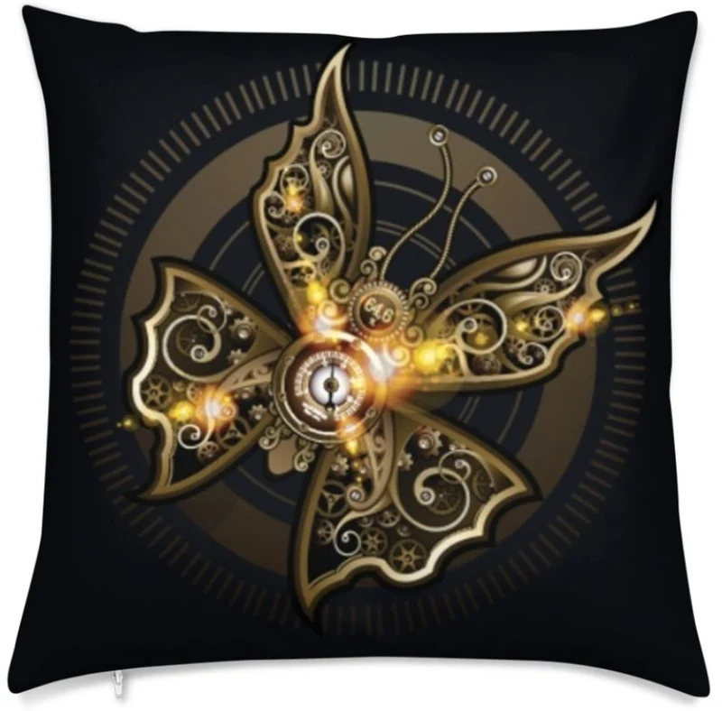 Tissu au mètre motif Art Steampunk papillon horloge métal rideau coussin couette
