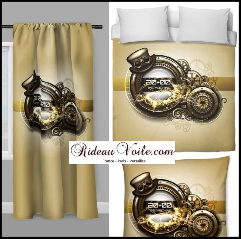 Tissu au mètre motif Art Steampunk spacio-temporel rideau coussin couette