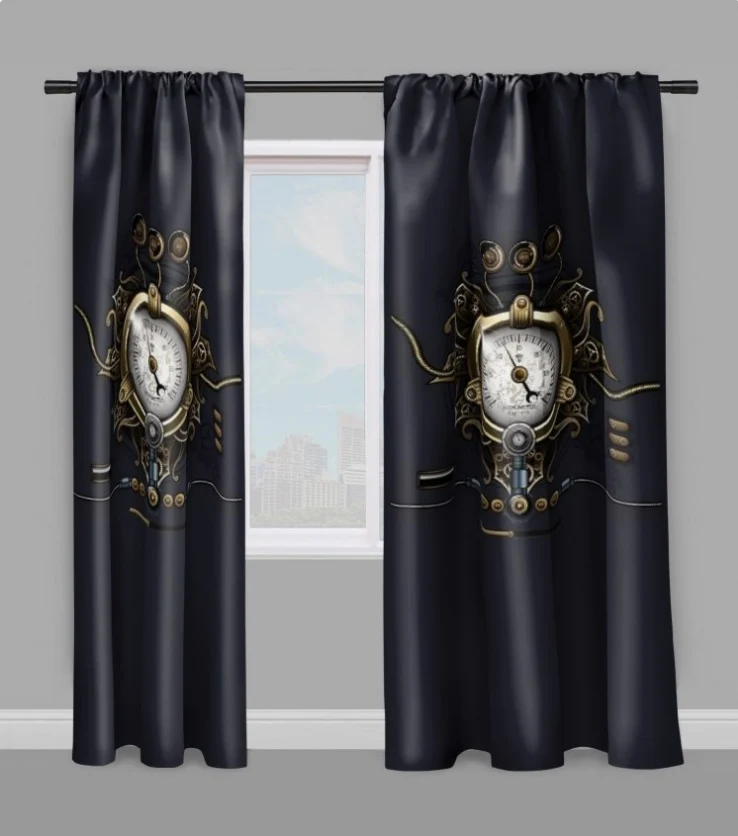 Tissu au mètre motif rouage mécanique steampunk horloge rideau coussin couette