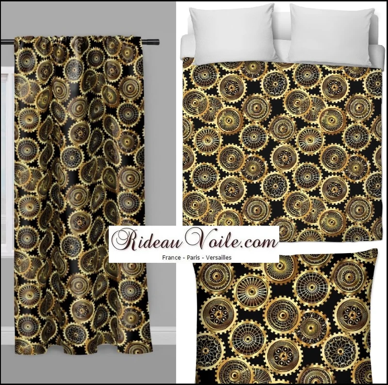 Tissu ameublement mètre motif rouage mécanique steampunk rideau coussin couette