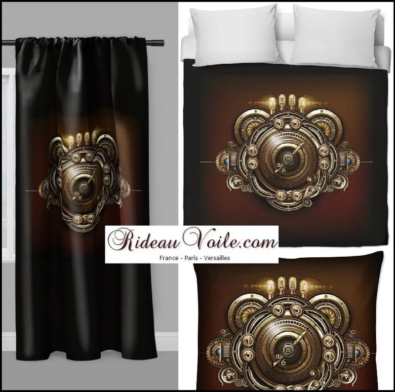 Tissu au mètre motif passion steampunk rétro futuriste fiction rideau coussin couette