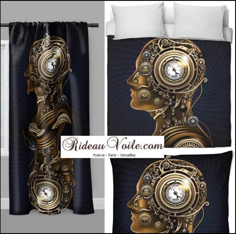 Tissu au mètre motif steampunk Art avant-garde futuriste fiction rideau coussin couette