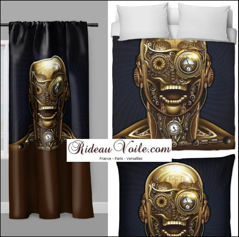 Tissu au mètre motif steampunk Art avant-garde futuriste rideau coussin couette