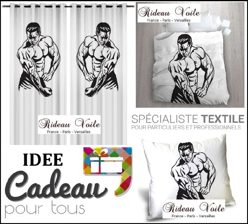 Tissu au mètre motif sport musculation bodybuilding art martiaux rideau couette