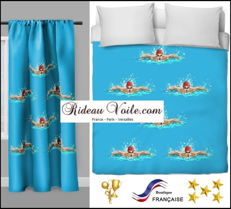 Tissu au mètre motif imprimé sport rideau coussin couette natation nageur piscine
