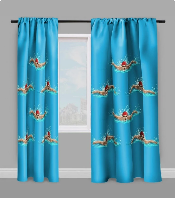 Tissu au mètre motif imprimé sport rideau coussin couette natation nageur piscine