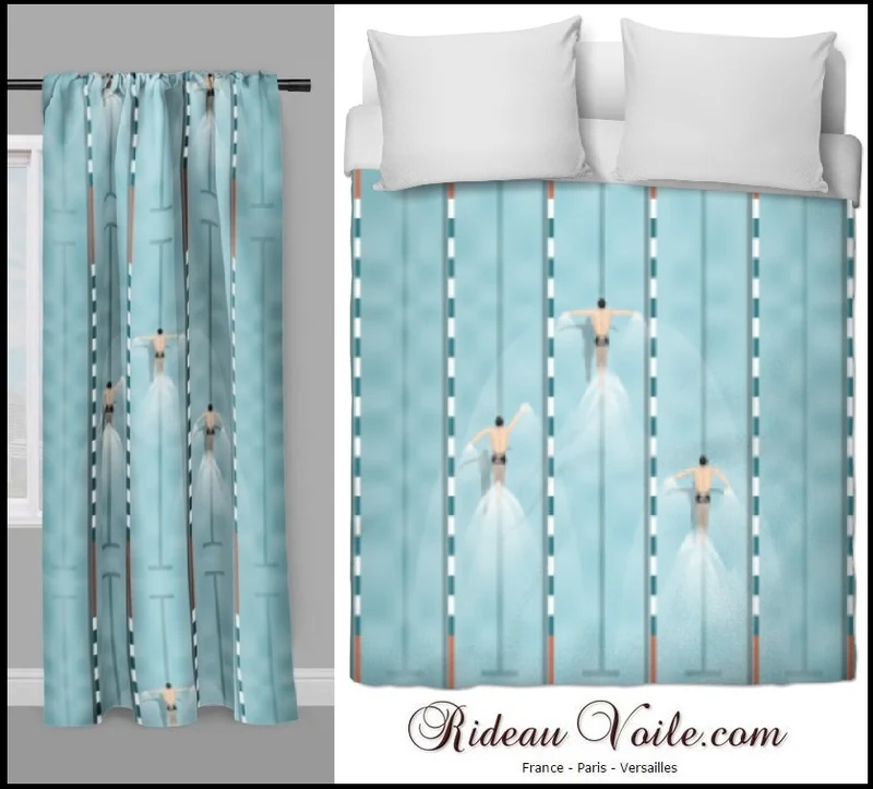 Tissu au mètre motif imprimé sport rideau coussin couette natation nageur compétition