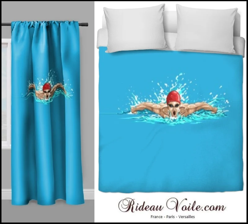 Tissu au mètre motif imprimé sport rideau coussin couette natation nageur